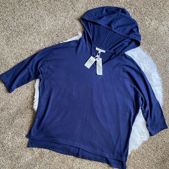 Workshop Republic Short Sleeve Thin Hooded Shirt Blue New Womens Stretch Medium - Picture 1 of 11